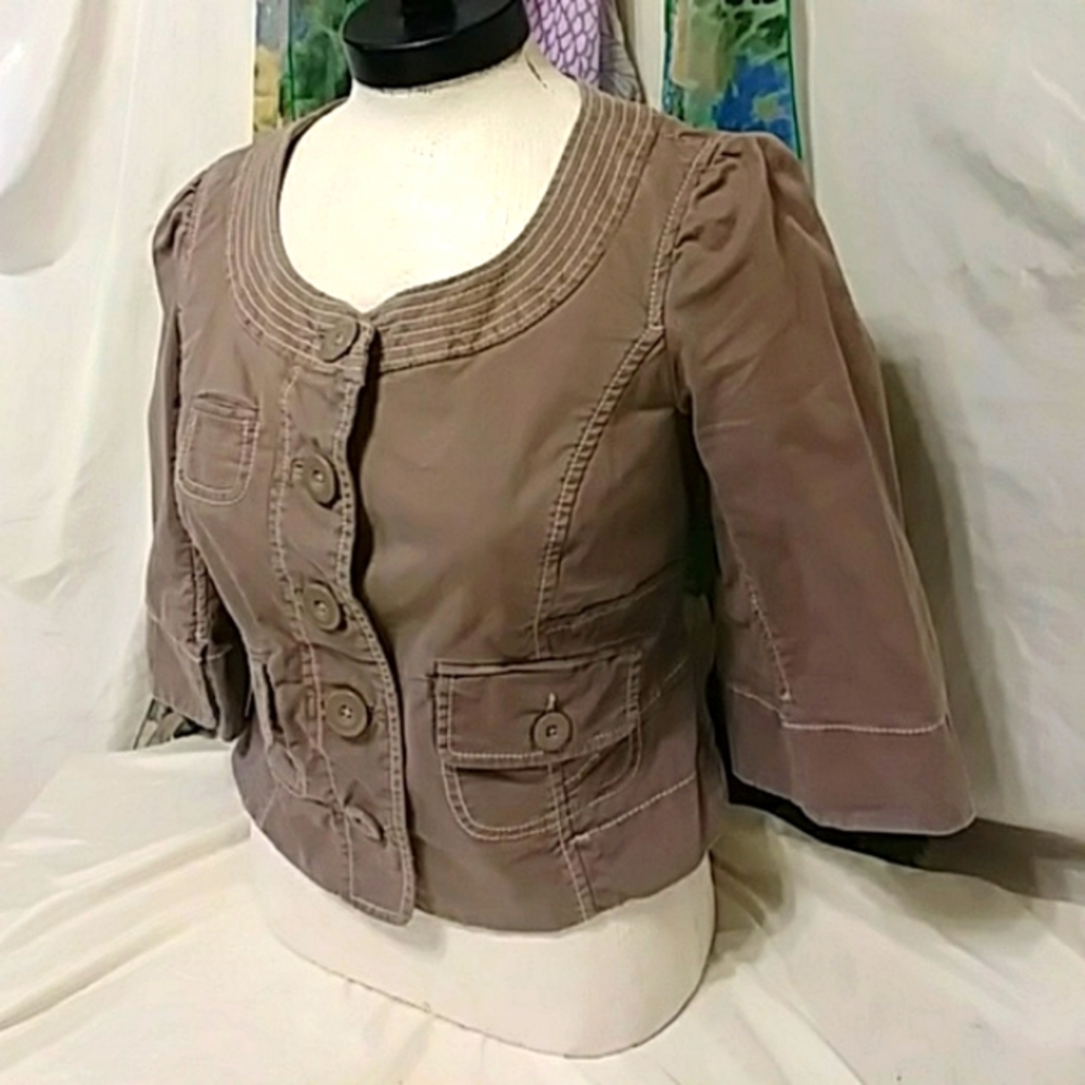 Womens Short crop jacket Cidra sz 4 S half coat blazer brown tan neutral